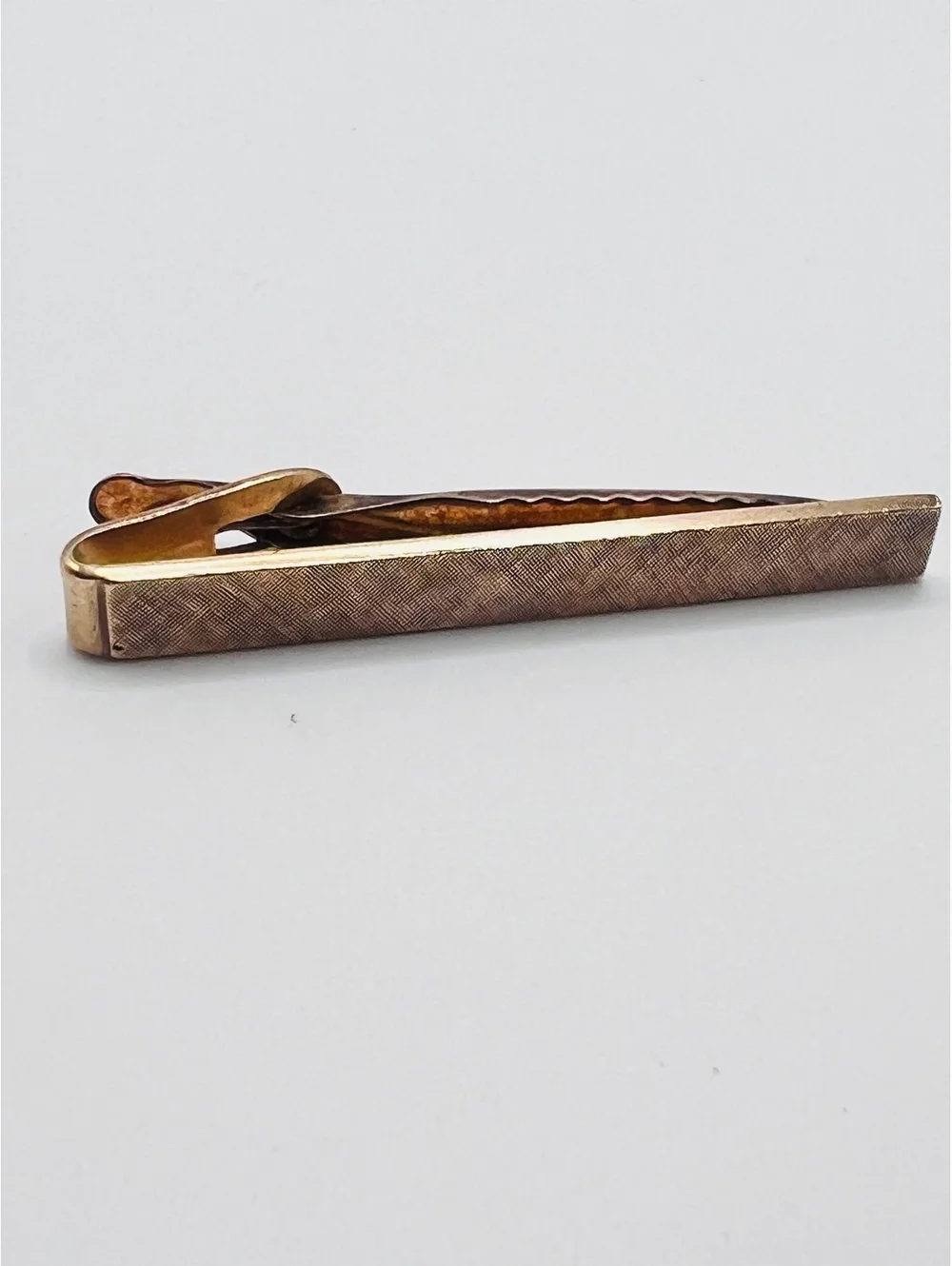Vintage 14K Gold Overlay Textured Tie Bar Clip 2” Men’s Jewelry